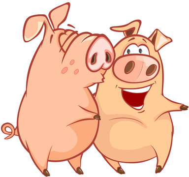  Illustration of a Cute Pig. Cartoon Character 