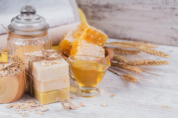 Honeycomb, sea salt, oats and handmade soap with honey