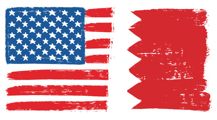 United States of America Flag & Bahrain Flag Vector Hand Painted with Rounded Brush