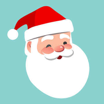 Vector cartoon Santa Claus character portrait illustration. Friendly smiling winking Santa isolated on aqua blue. Christmas winter holiday design element for posters, cards, banners