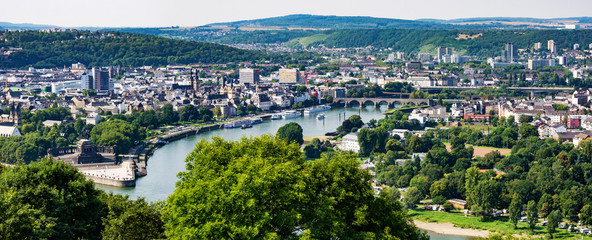 View on Koblenz, the river Mosel and Deutsches Eck from the fortress Ehrenbreitstein.