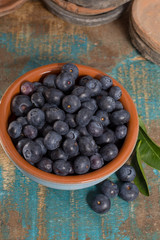 Organic healthy superfood blueberry in bowl, new harvest, raw, ready to eat