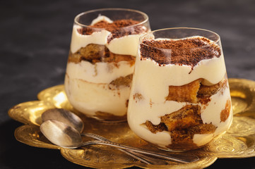 Homemade tiramisu cake, italian dessert.