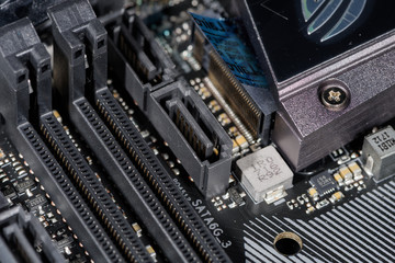Close up on SATA connector on a modern computer mainboard