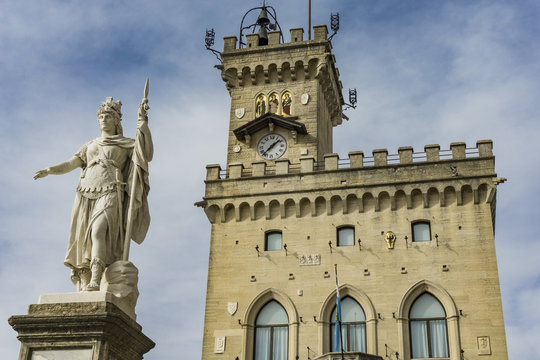 Statue of Liberty in front of Public Palace in San Marino