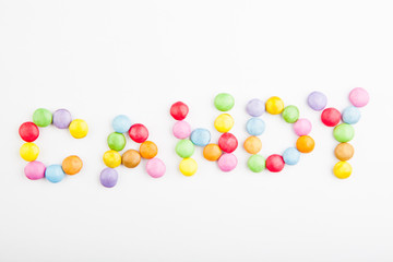 Colours Candy text white background 