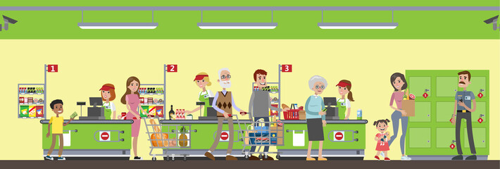 Supermarket interior illustration.