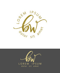 Fototapeta na wymiar B W. Initials Monogram Logo Design. Dry Brush Calligraphy Artwork
