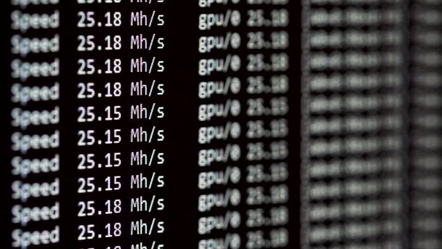 Cryptocurrency Mining With Graphical User Interface (GPU or Video Card) On Computer Monitor Display