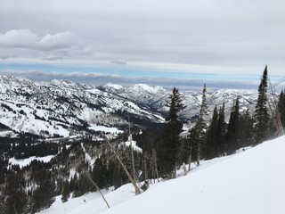 Winter majestic views around Wasatch Front Rocky Mountains, Brighton Ski Resort, close to Salt Lake and Heber Valley, Park City, USA