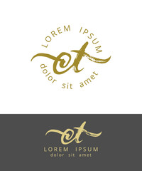 C T. Initials Monogram Logo Design. Dry Brush Calligraphy Artwork