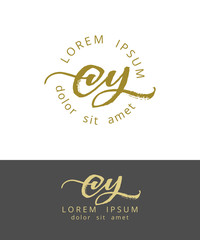 C Y. Initials Monogram Logo Design. Dry Brush Calligraphy Artwork