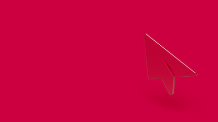 3D Icon of paper plane isolated on a red background.