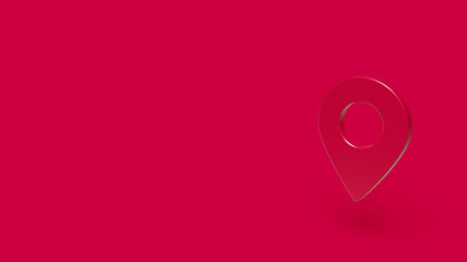 3D Icon of map pin isolated on a red background.