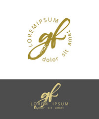 G F. Initials Monogram Logo Design. Dry Brush Calligraphy Artwork