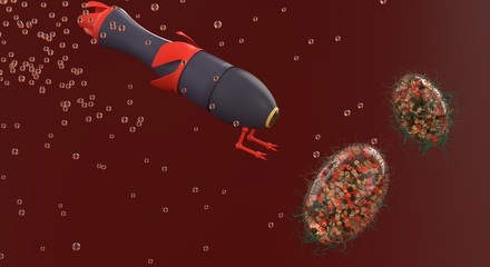Nano robot surgery inside blood fights with virus cells 3d illustration