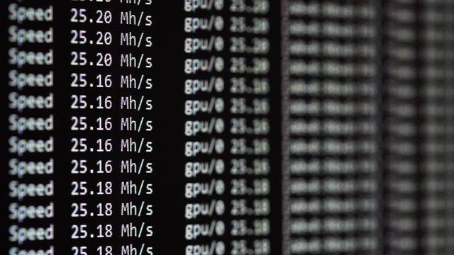Cryptocurrency Mining With Graphical User Interface (GPU or Video Card) On Computer Monitor Display