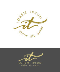 I T. Initials Monogram Logo Design. Dry Brush Calligraphy Artwork