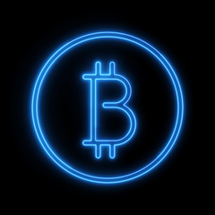 Bitcoin neon logotype cryptocurrency with black background. 3d illustration