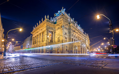 Famous National Theater at night, Prague, Czech Republic