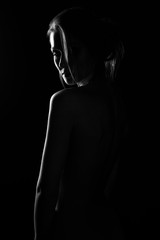 black and white profile portrait of female in back ligt art photography - 195056840