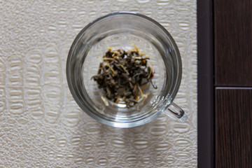 Herbal tea in a transparent cup