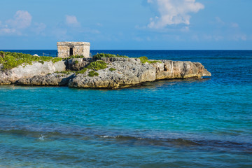 Landscape, seascape of Caribbean coast and Mayan Ruins. Quintana Roo, Mexico, Cancun, Riviera Maya