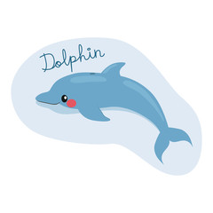 Cute dolphin illustration swimming underwater with text
