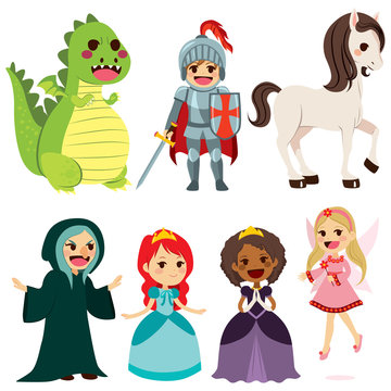 Collection of cute fairy tale characters for children book 