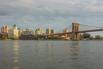 Sunset view of Brooklyn Bridge, New York