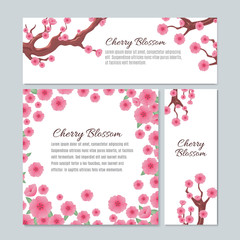 Sakura blossom with pink cherry flowers vector invitation wedding card template