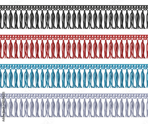 "Seamless fringe with tassel cloth edge. Garment vector elements" Stock
