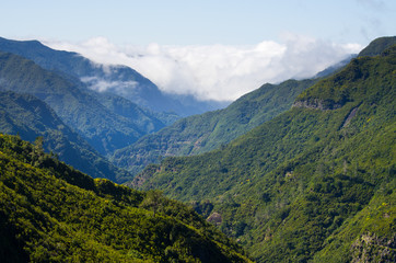 Fototapeta na wymiar Landscape with crawling clouds, Madeira, Portugal