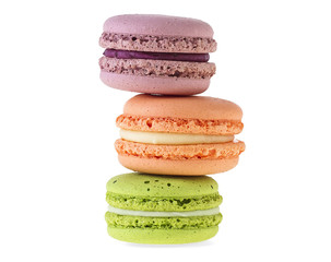 French macaroons isolated on a white background. Dessert.