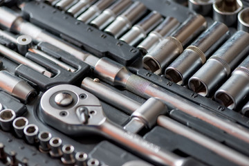 Set of tools for car repair in box