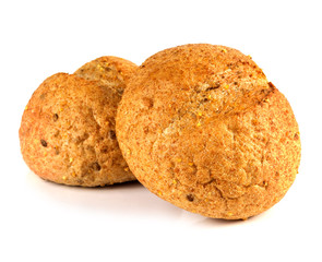 two rye breads on a white background