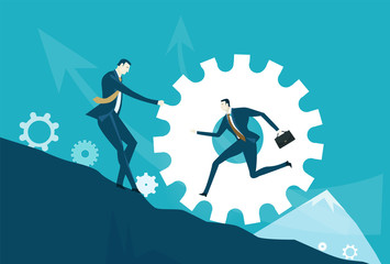 Businessman pulling up gear. Business concept illustration