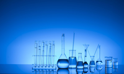 Science Concept. Laboratory Research and Development. Scientific glassware for chemical experiment....