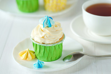 Afternoon tea served with a cupcake
