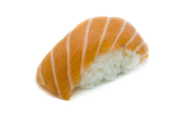 Nigiri Sushi Nigiri-Sushi Lachs isoliert freigestellt auf weißen Hintergrund, Freisteller
