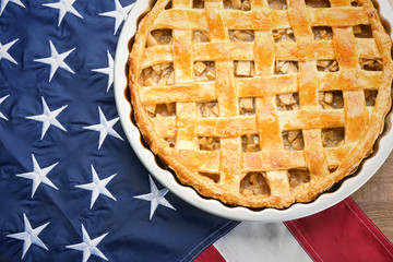 Delicious apple pie on American flag