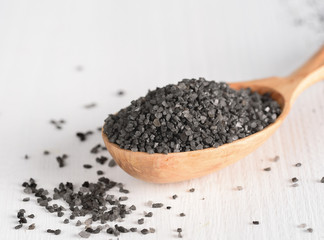 Himalayan black rock salt used in South Asia, the Himalayas, Pakistan.