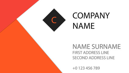Flat material design business card, orange and red colors on white background. Simple and clean design. EPS 10 vector.