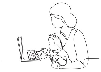 Mom with a baby in the arms at work