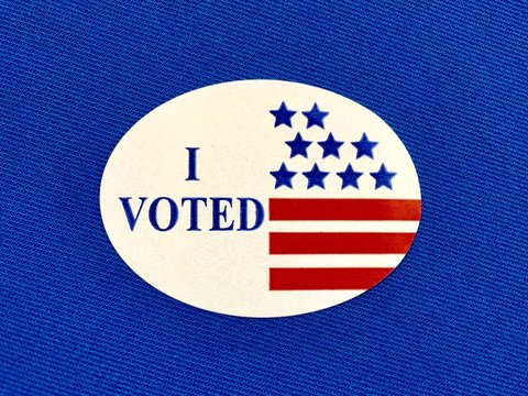 I voted sticker on blue fabric
