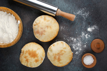 Homemade whole pita - baked israeli flat bread