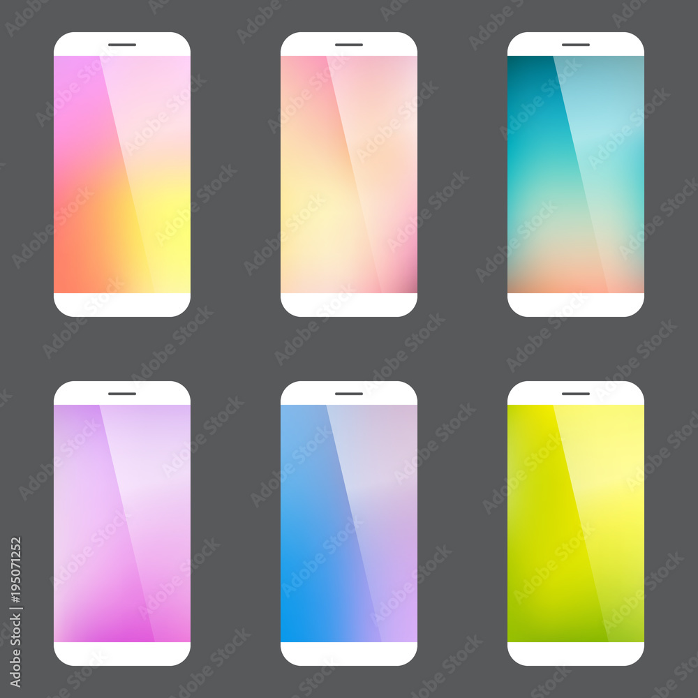Poster Modern minimal style smart phone vector set in flat design. Vector illustration of mobile phone collection with colorful background