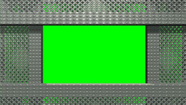 Apertura chiusura pannelli realizzati con griglia metallica colorata su sfondo chroma key