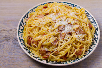 Pasta carbonara. Creamy Spaghetti Carbonara