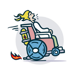 Obraz premium Person on a wheelchair moves quickly